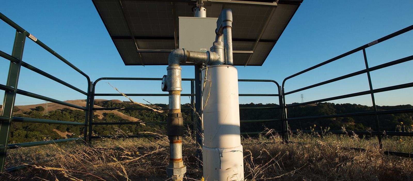 Solar powered water pump system on a farm